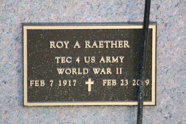 ROY A RAETHER MEMORIAL CEMETERY STONE