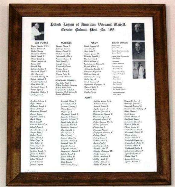 GREATER POLONIA POST #185 WAR MEMORIAL PLAQUE B