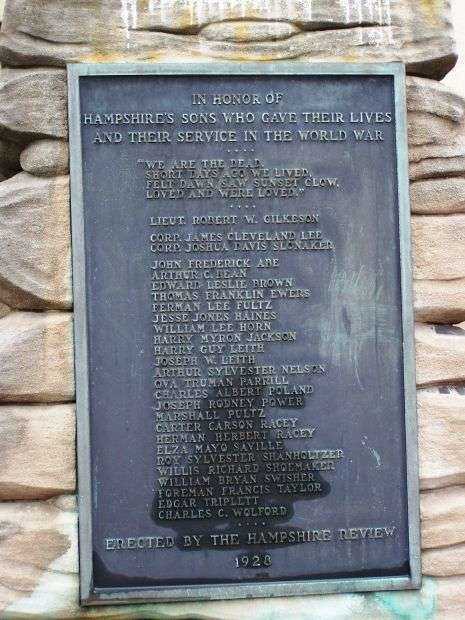 HAMPSHIRE COUNTY WORLD WAR I MEMORIAL PLAQUE