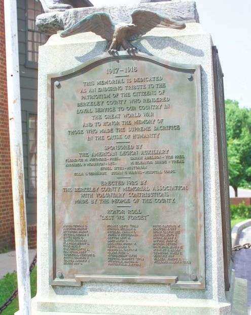 BERKELEY COUNTY WORLD WAR MEMORIAL PLAQUE A