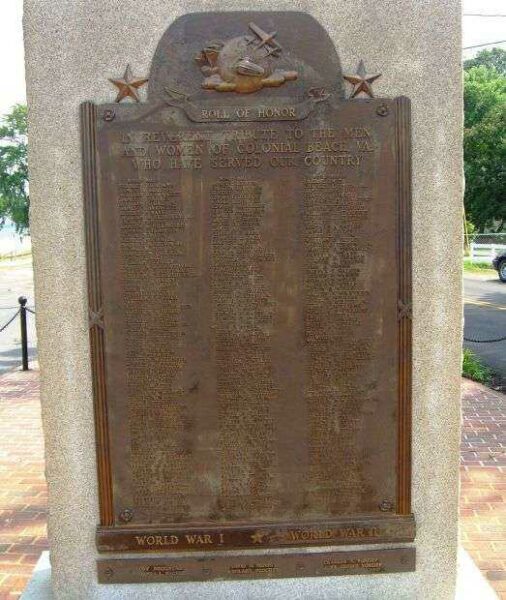 COLONIAL BEACH ROLL OF HONOR MEMORIAL