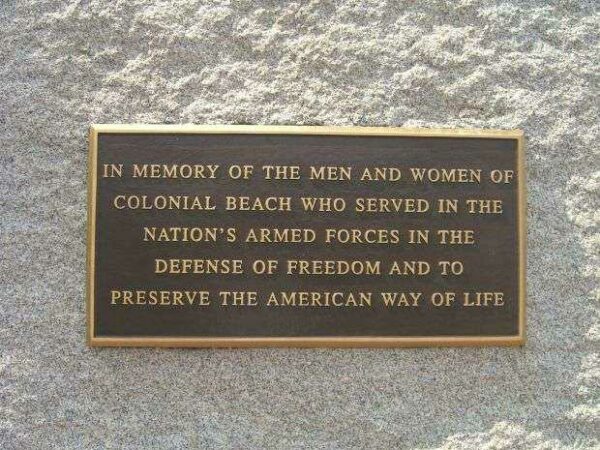 COLONIAL BEACH VETERANS MEMORIAL PLAQUE