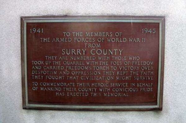SURRY COUNTY WAR MEMORIAL PLAQUE B