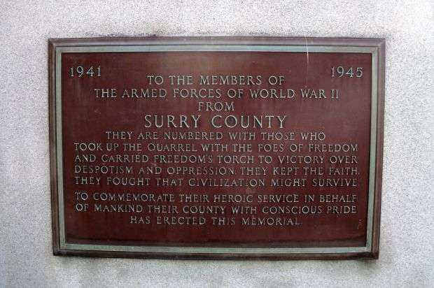 SURRY COUNTY WAR MEMORIAL PLAQUE B