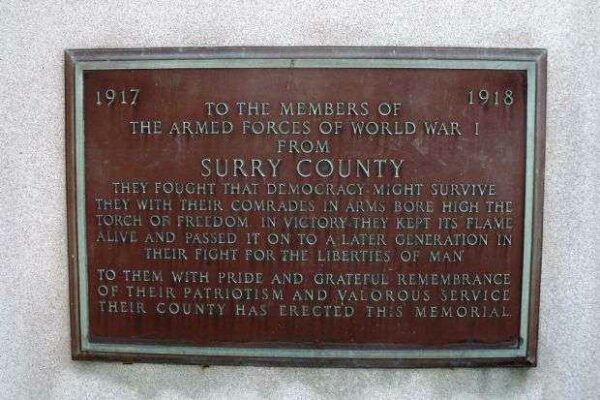 SURRY COUNTY WAR MEMORIAL PLAQUE A