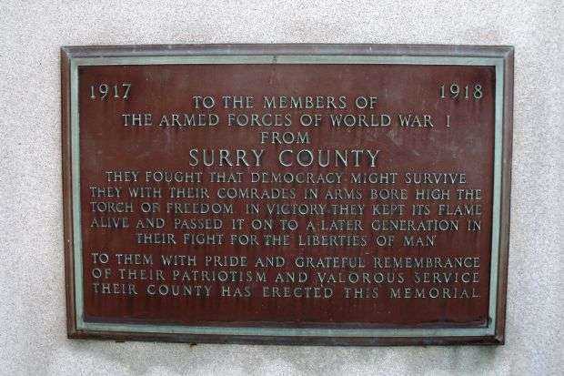 SURRY COUNTY WAR MEMORIAL PLAQUE A