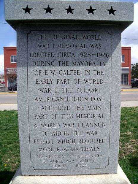 PULASKI COUNTY WORLD WAR I MEMORIAL SIDE B