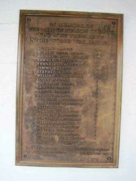 NELSON COUNTY WORLD WAR HONOR ROLL PLAQUE