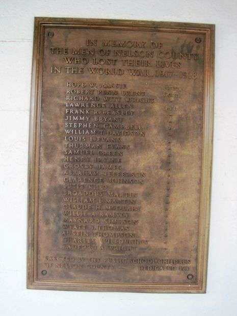 NELSON COUNTY WORLD WAR HONOR ROLL PLAQUE