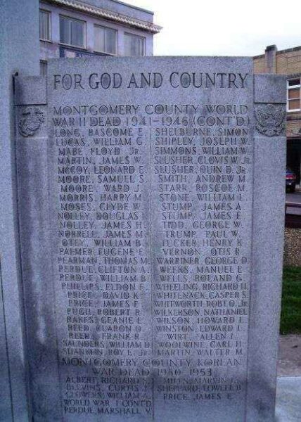 MONTGOMERY COUNTY WAR MEMORIAL FRONT RIGHT PANEL