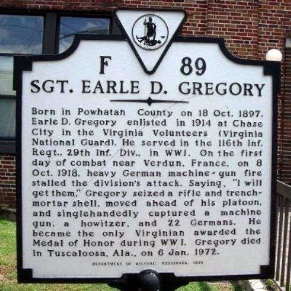 SGT. EARLE D. GREGORY MEDAL OF HONOR MEMORIAL MARKER