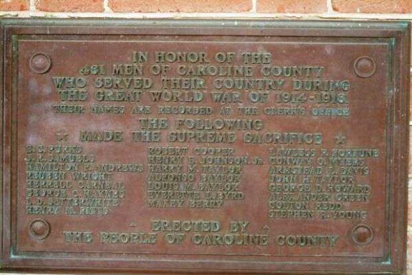 CAROLINE COUNTY WORLD WAR I MEMORIAL PLAQUE