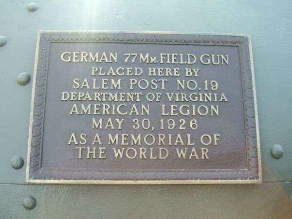 GERMAN 77MM FIELD GUN WAR MEMORIAL PLAQUE