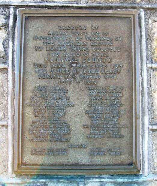 ROANOKE COUNTY WORLD WAR MEMORIAL PLAQUE