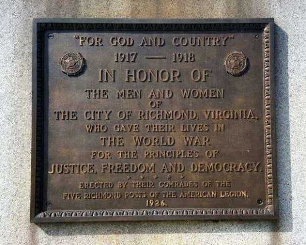 CITY OF RICHMOND WORLD WAR MEMORIAL FLAGPOLE PLAQUE A