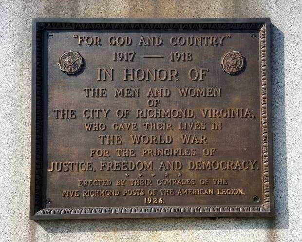 CITY OF RICHMOND WORLD WAR MEMORIAL FLAGPOLE PLAQUE A