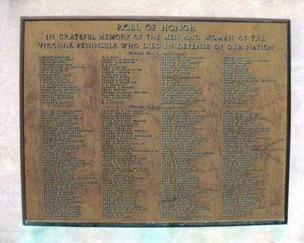 NEWPORT NEWS VICTORY ARCH MEMORIAL PLAQUE A