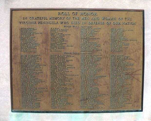 NEWPORT NEWS VICTORY ARCH MEMORIAL PLAQUE A