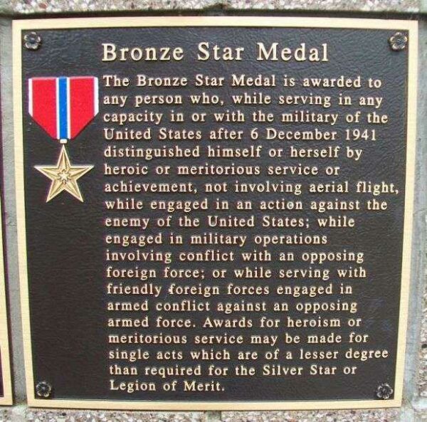 BRONZE STAR MEDAL MEMORIAL PLAQUE