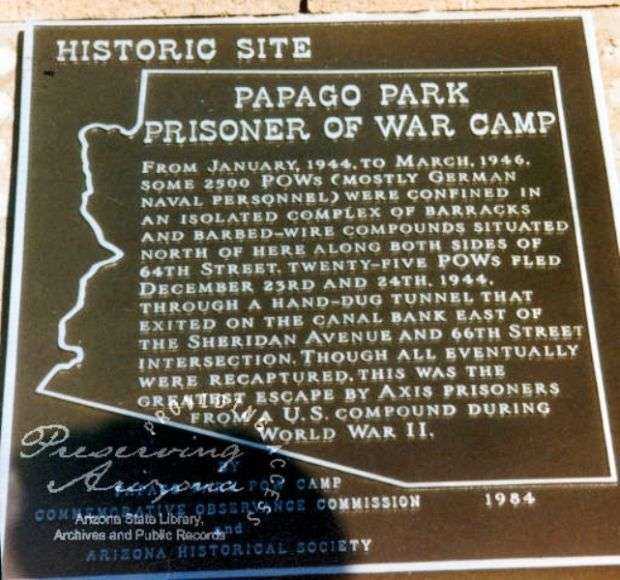 PAPAGO PARK PRISONER OF WAR CAMP MEMORIAL PLAQUE