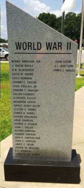 URIAH VETERANS MEMORIAL HONOR ROLL STONE D