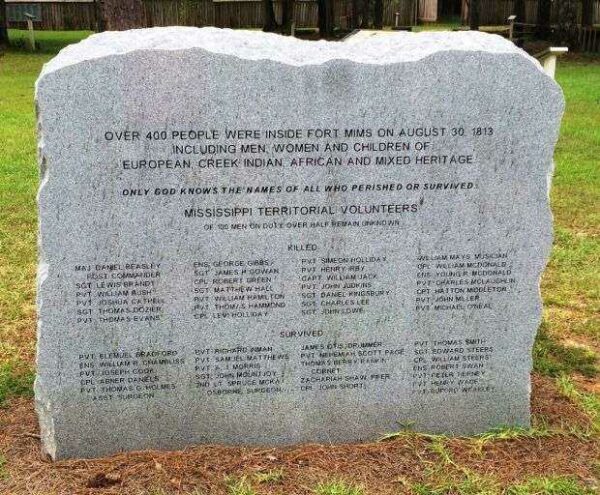 FORT MIMS MASSACRE WAR MEMORIAL BACK