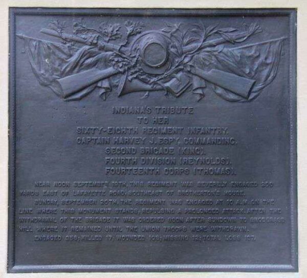 68TH INDIANA INFANTRY WAR MEMORIAL PLAQUE BACK