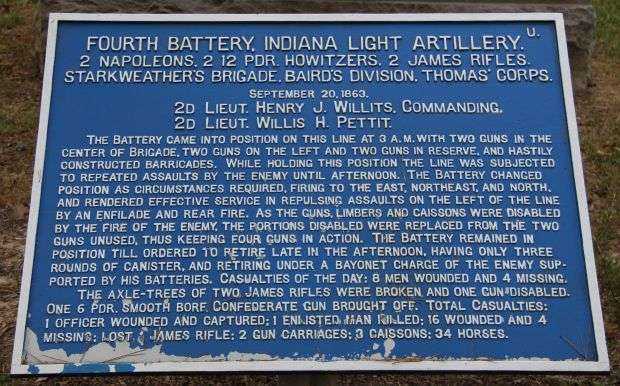 FOURTH BATTERY, INDIANA LIGHT ARTILLERY MEMORIAL PLAQUE