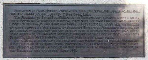 33RD OHIO INFANTRY WAR MEMORIAL PLAQUE B
