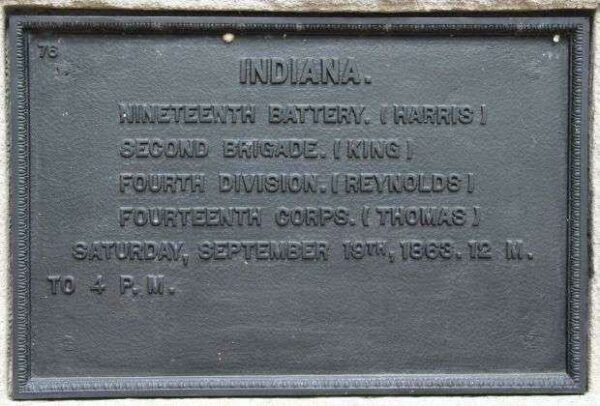 INDIANA NINETEENTH BATTERY WAR MEMORIAL PLAQUE