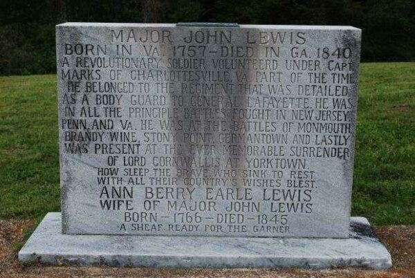 MAJOR JOHN LEWIS REVOLUTIONARY WAR MEMORIAL