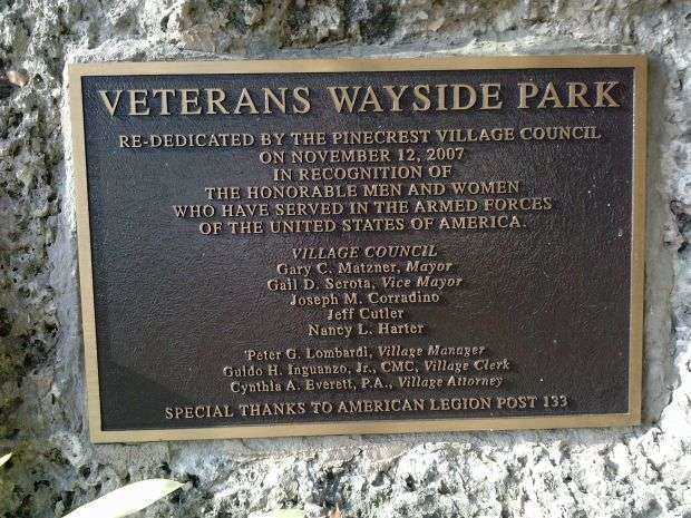 VETERANS WAYSIDE PARK MEMORIAL PLAQUE