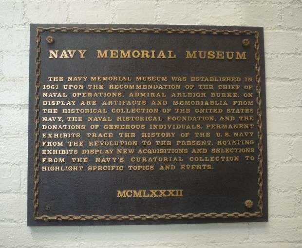 NAVY MEMORIAL MUSEUM PLAQUE
