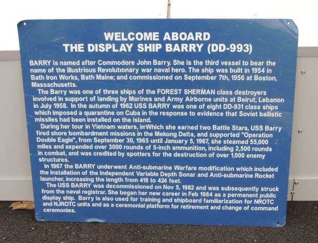 WELCOME ABOARD THE DISPLAY SHIP BARRY (DD-993) MEMORIAL PLAQUE