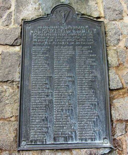 SACRAMENTO COUNTY WORLD WAR MEMORIAL PLAQUE