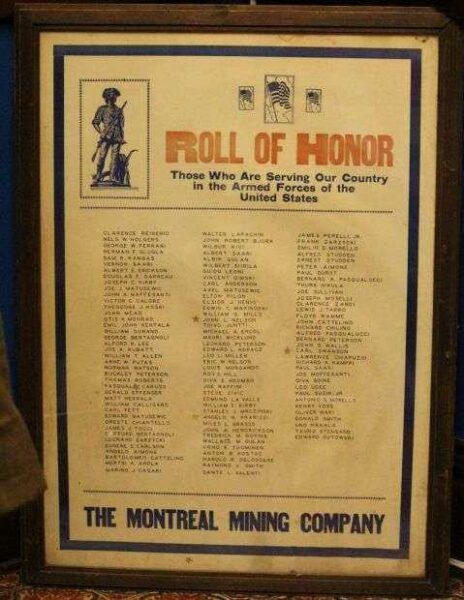 THE MONTREAL MINING COMPANY ROLL OF HONOR MEMORIAL