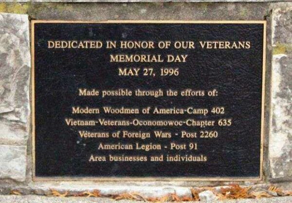 DEDICATED IN HONOR OF OUR VETERANS MEMORIAL PLAQUE
