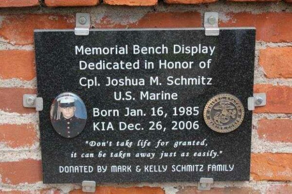 CPL. JOSHUA M. SCHMITZ WAR MEMORIAL PLAQUE