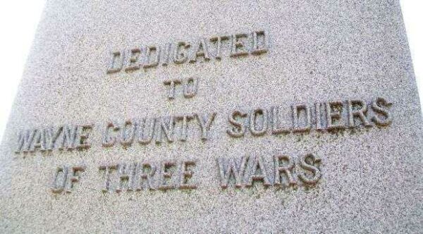 WAYNE COUNTY SOLDIERS OF THREE WARS MEMORIAL DEDICATION STONE