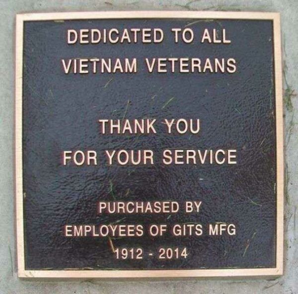 GITS MFG VIETNAM VETERANS MEMORIAL PLAQUE