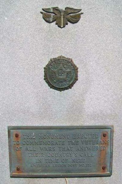 AMERICAN LEGION POST NO. 172 WAR VETERANS MEMORIAL PLAQUE