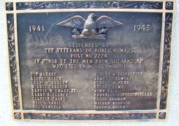 SHENANDOAH WORLD WAR II MEMORIAL PLAQUE B