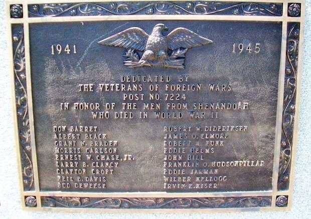 SHENANDOAH WORLD WAR II MEMORIAL PLAQUE B