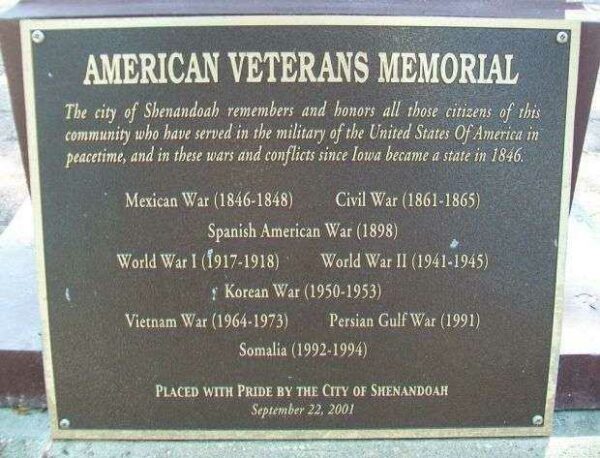 AMERICAN VETERANS MEMORIAL CLOCK PLAQUE