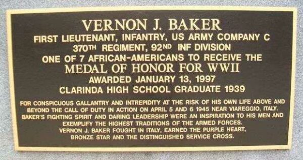 VERNON J. BAKER MEDAL OF HONOR MEMORIAL PLAQUE