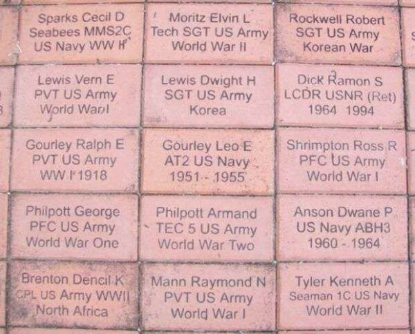 COMPANY “F” MEMORIAL PARK VETERANS MEMORIAL BRICKS A