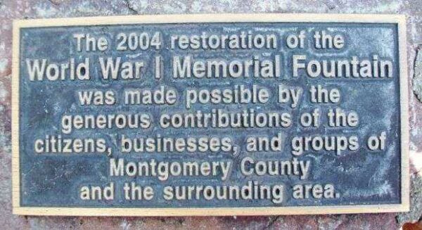 MONTGOMERY COUNTY WORLD WAR I MEMORIAL FOUNTAIN PLAQUE