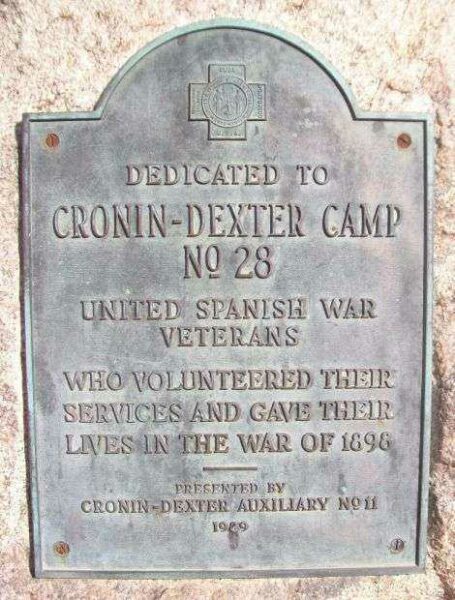 CRONIN-DEXTER CAMP NO 28 SPANISH WAR VETERANS MEMORIAL PLAQUE