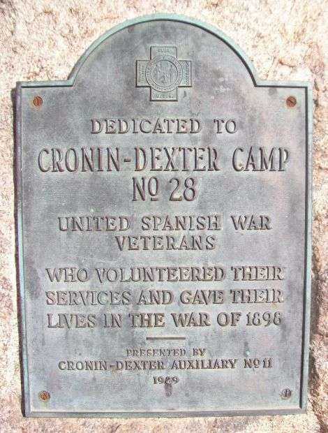 CRONIN-DEXTER CAMP NO 28 SPANISH WAR VETERANS MEMORIAL PLAQUE