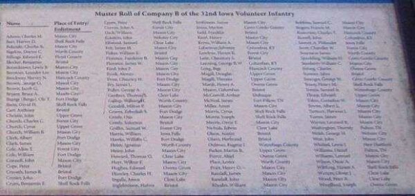 MUSTER ROLL OF COMPANY B, 32ND IOWA VOLUNTEER INFANTRY MEMORIAL